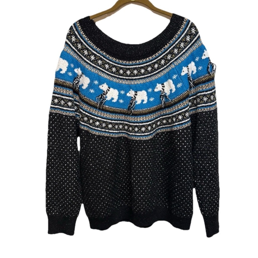 Holiday Time Women's Lurex Thread Fairisle Holiday Sweater 1X (16W-18W) Black